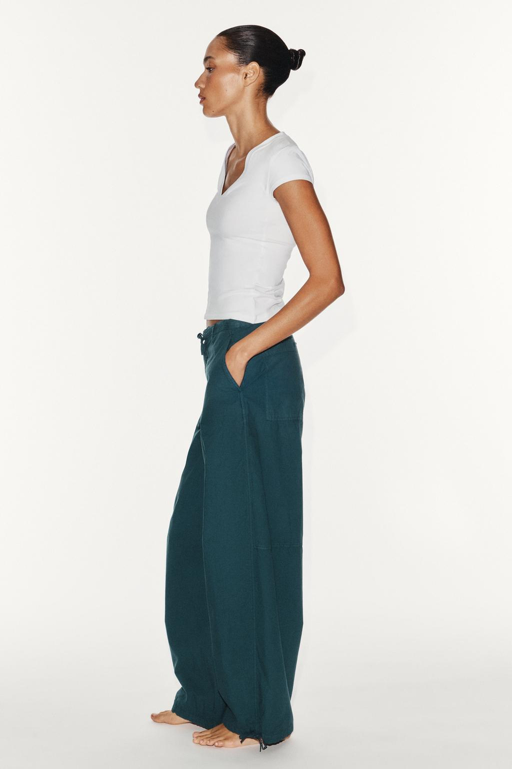 ZARA ШИРОКИЕ БРЮКИ НА ШНУРКАХ, УТИНО-СИНИЙ