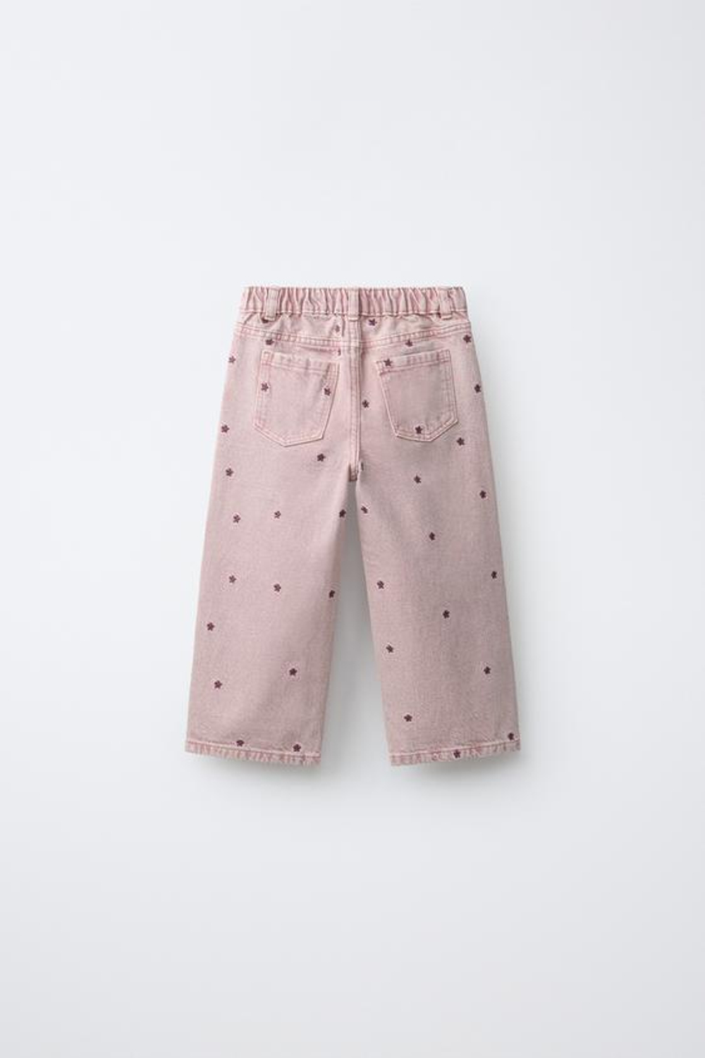 ZARA БРЮКИ WIDE LEG ИЗ ТВИЛА С ВЫШИТЫМИ ЗВЕЗДАМИ, РОЗОВЫЙ