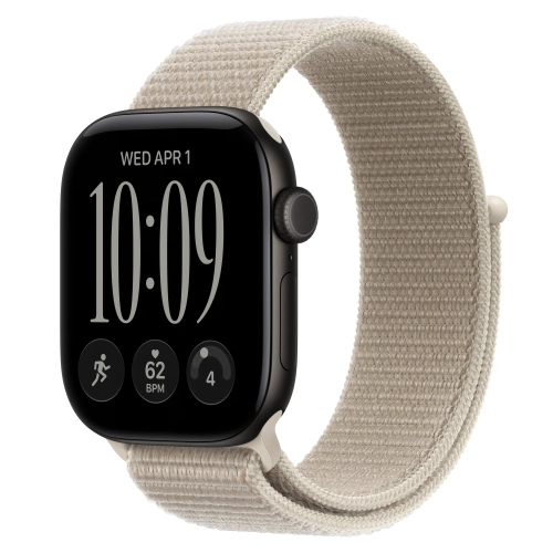 Умные часы Apple Watch Series 12 GPS, 42mm, Black Aluminum Case with Limestone Sport Loop