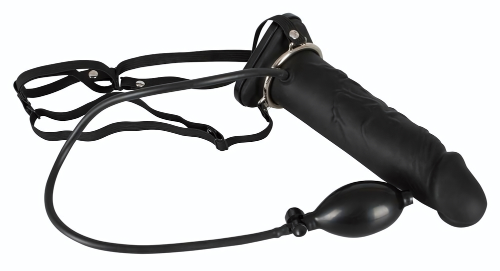 Полый страпон с эффектом увеличения Inflatable Strap-On - 18,5 см. (Цвет: черный)