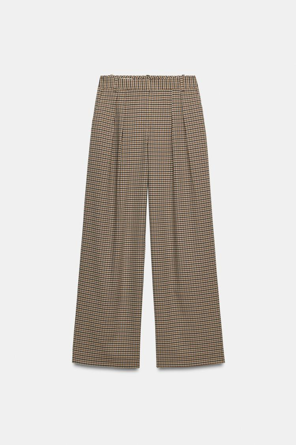 ZARA ШИРОКИЕ БРЮКИ В КЛЕТКУ, РЫЖЕВАТО-КОРИЧНЕВЫЙ