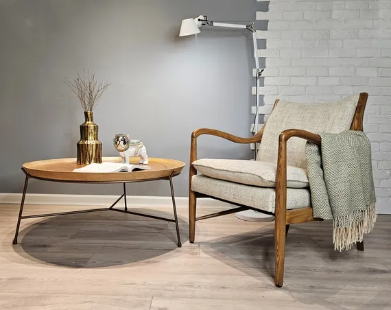 Кресло Finn Juhl Model45 RS217, светлый орех, рогожка цвета льна