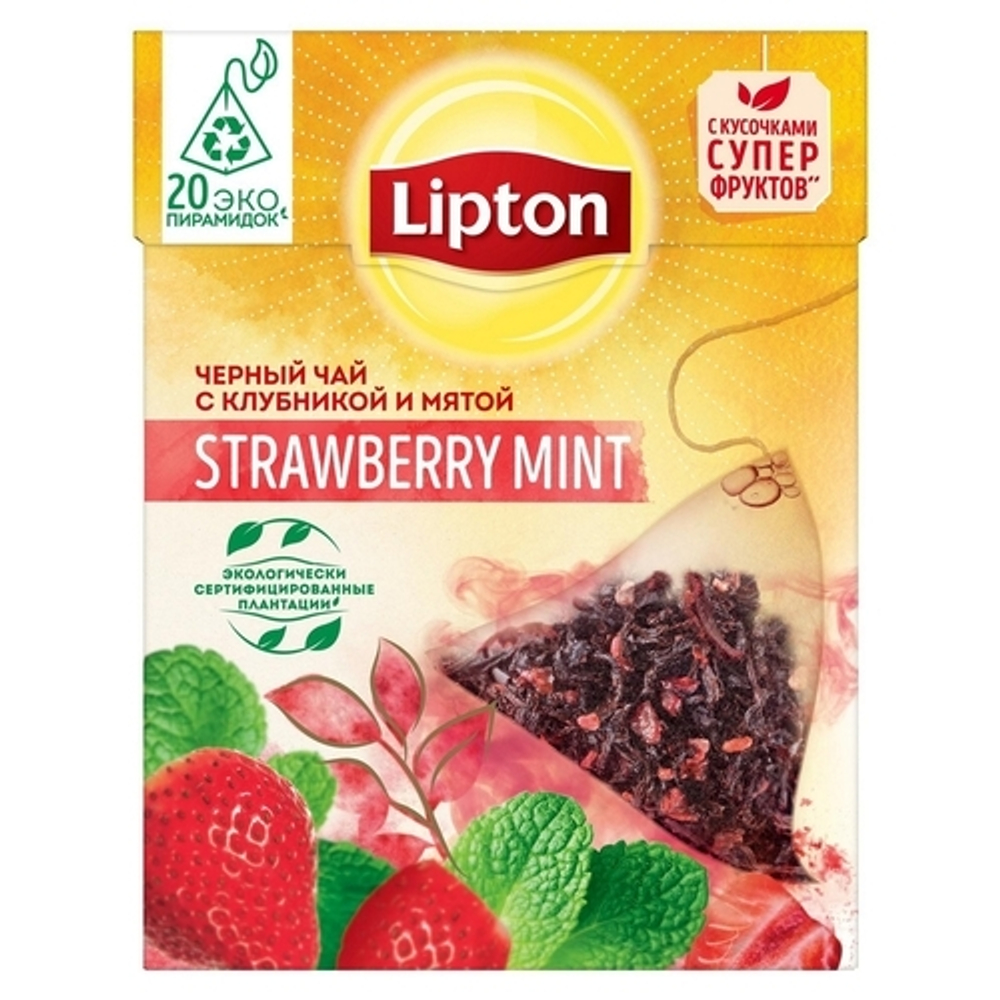 купить Чай черный в пирамидках Lipton Strawberry Mint, 20 пак/уп (Липтон)
