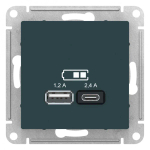 ATLASDESIGN USB РОЗЕТКА А+С, 5В/2,4А, 2х5В/1,2А, механизм, ИЗУМРУД