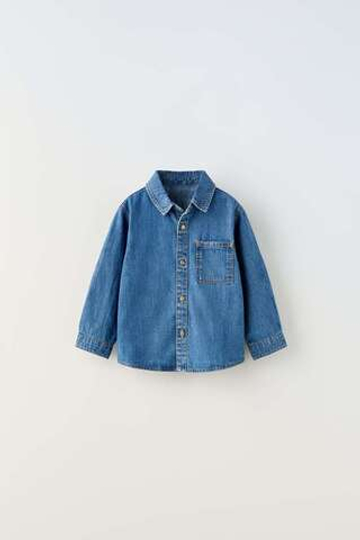 ZARA ДЖИНСОВАЯ РУБАШКА БЕЗ РИСУНКА, ВЫЦВЕТШИЙ СИНИЙ