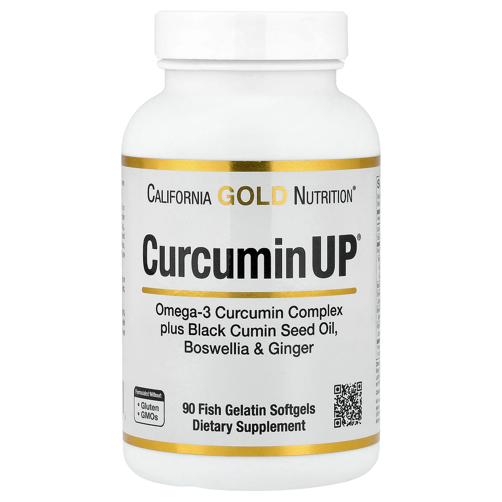 California Gold Nutrition, CurcuminUP™ с комплексом куркумина и омега-3, маслом из семян чёрного тмина, босвеллией и имбирём, 90 капсул из рыбьего желатина
