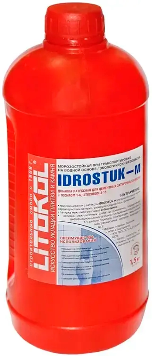 Латексная добавка Литокол Idrostuk-m для повышения прочности, трещиностойкости и долговечности цементных затирок