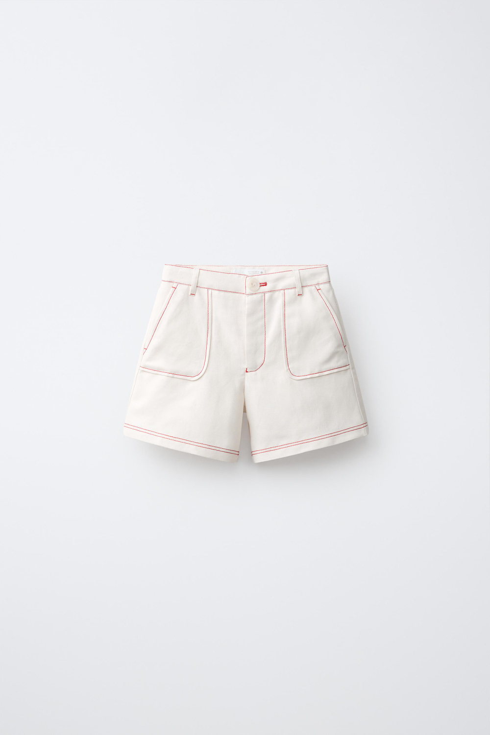ZARA ШОРТЫ С КРАСНОЙ ОТСТРОЧКОЙ, ЭКРЮ