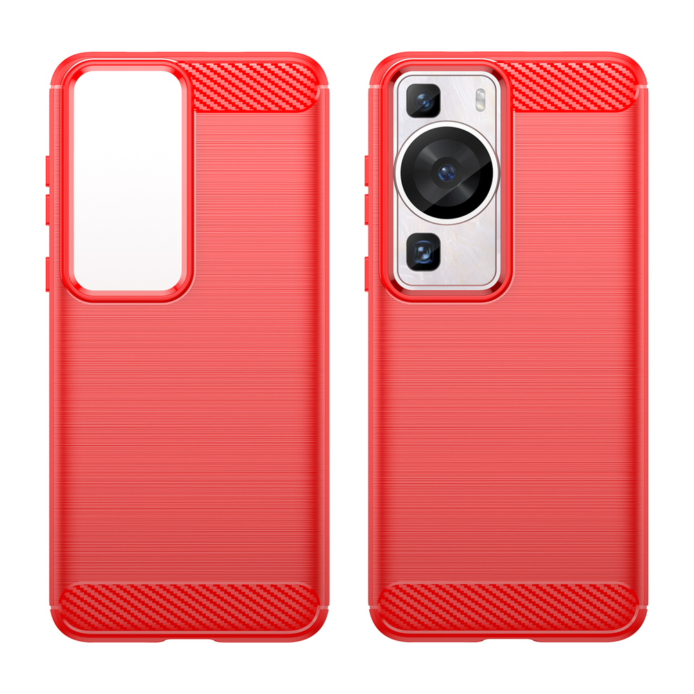 Мягкий чехол красного цвета на Huawei P60 и P60 Pro, серия Carbon (дизайн в стиле карбон) от Caseport