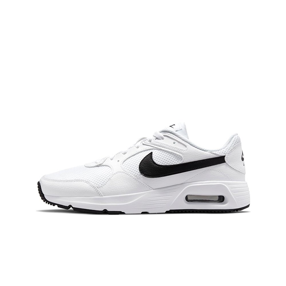 alt="Nike Air Max SC White Black CW4555-109 мужские кроссовки белые с черным Swoosh вид сбоку на белом фоне"