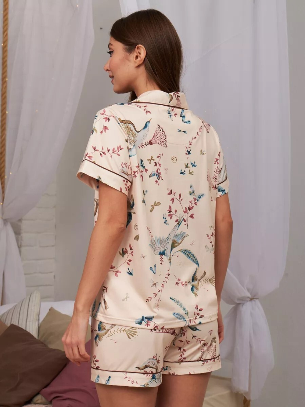 [m]Пижама жен. б/в шорты+рубашка к/р В2322