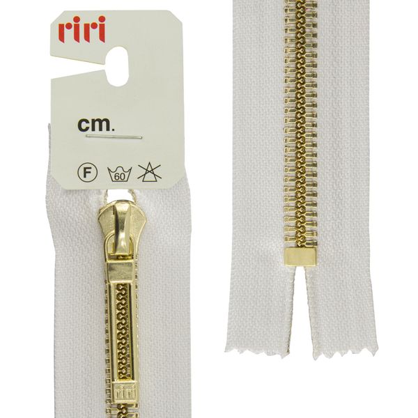 Молния металл RIRI Т6 (6 мм) 1 зам., н/раз., 16 см, Gold, слайд.Stab, цв.2101, белый, 1 шт