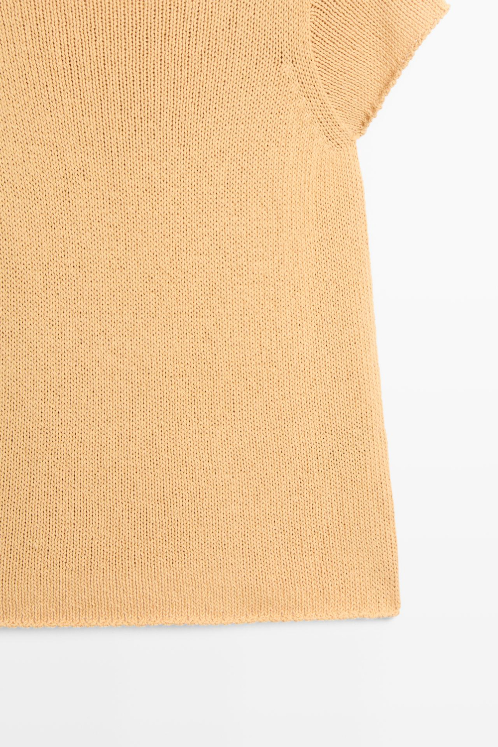Massimo Dutti Вязаный свитер с коротким рукавом из смесовой хлопковой ткани, соломенный