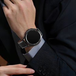 Ремешок из натуральной кожи черного цвета от Dux Ducis для часов Samsung Galaxy Watch 3, 4, 5, 6 и 7 (размер крепления 20мм), серия YA Series