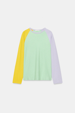 ZARA ФУТБОЛКА ИЗ ХЛОПКА И ЛЬНА, СВЕТЛО-ЗЕЛЕНЫЙ