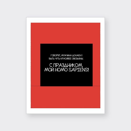 Подарочный пакет Прикол "С Праздником мой Homo Sapiens", красный, 26x12x32 см — пакет крупно