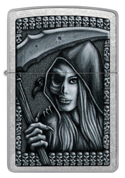 Зажигалка Zippo Grim Beauty, латунь, серебристая, матовая, 38x13x57 мм