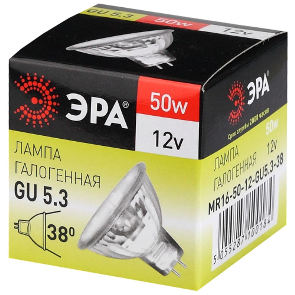 Лампа галогенная ЭРА GU5.3-MR16-50W-12V-CL 50Вт софит теплый белый свет GU5.3 | Лампы галогенные Точечные (MR, PAR)