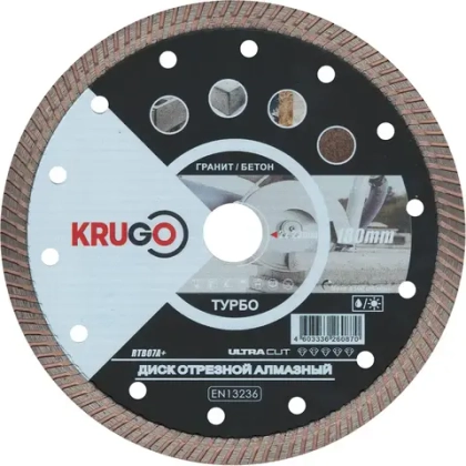 Диск алмазный турбо по граниту 180x2,4x22,23 мм KRUGO RTB07A+