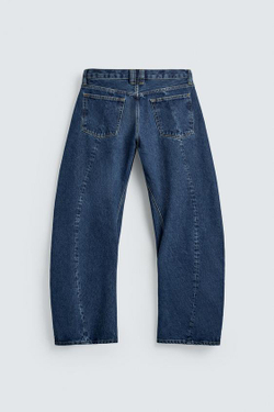 ZARA ДЖИНСЫ BARREL FIT С ДЕКОРАТИВНЫМИ ШВАМИ, СИНИЙ