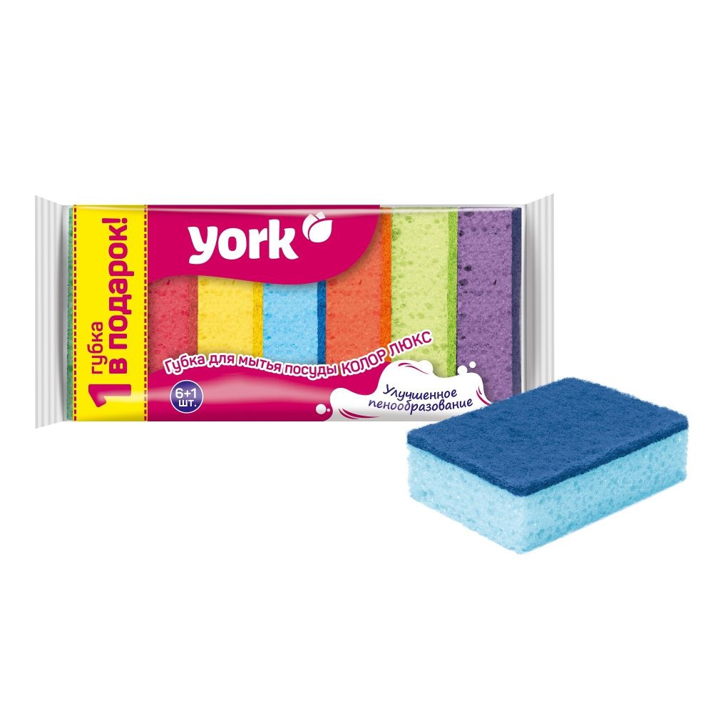 Губки для посуды Колор Люкс YORK 6+1 шт р-р: 100 x 65 x 30 мм