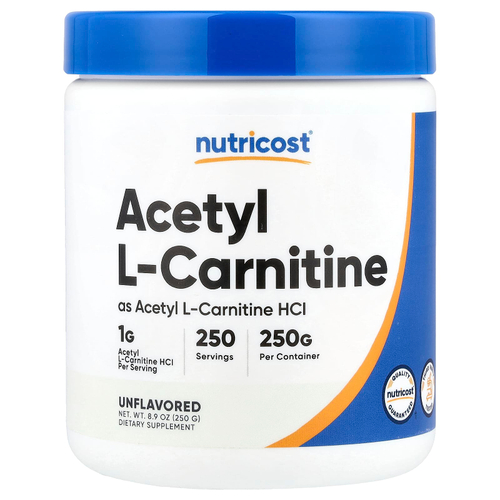 Nutricost, ацетил-L-карнитин, без добавок, 250 г (8,9 унции)
