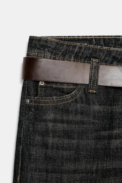 ZARA ДЖИНСЫ Z1975 STRAIGHT СО СРЕДНЕЙ ПОСАДКОЙ И ПОЯСОМ, ТЕМНО-СЕРЫЙ