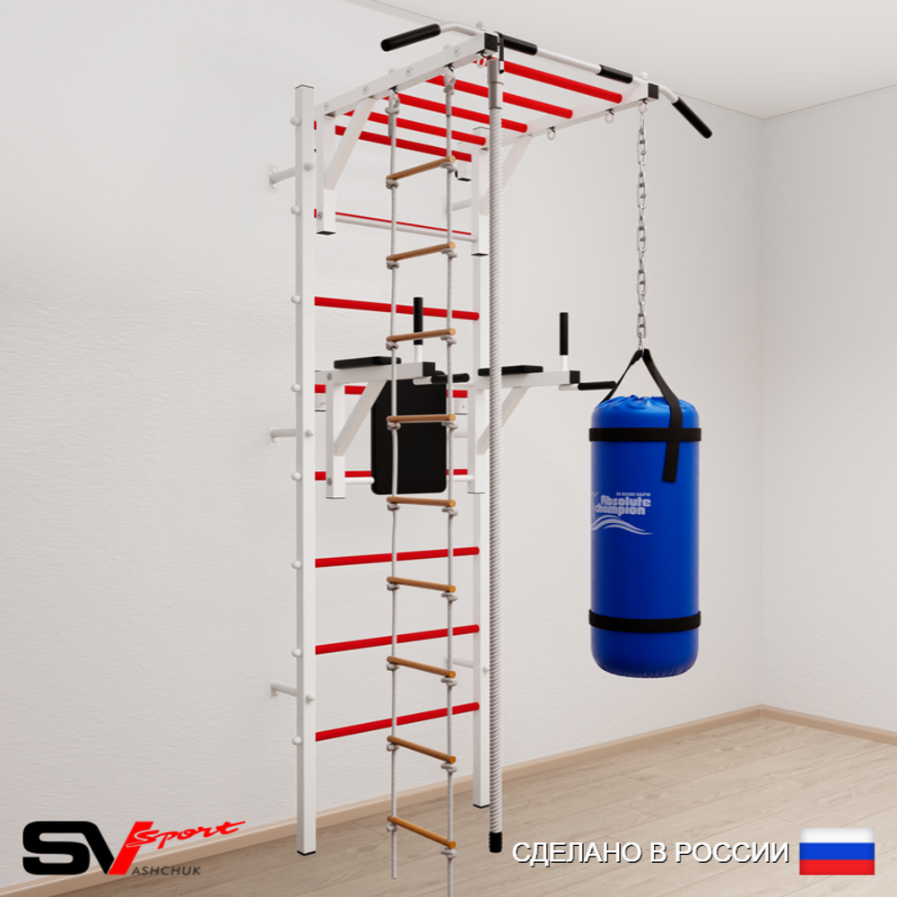 Шведская стенка Sv Sport усиленная 6451 (Турник рукоход/Брусья/Канат/Лестница/Цепь/Мешок 15кг)