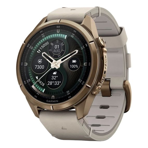 Часы Garmin Fenix 9 Pro inReach 43 мм AMOLED Autumn Gold Titanium Bone Leather Band (010-04335-41)