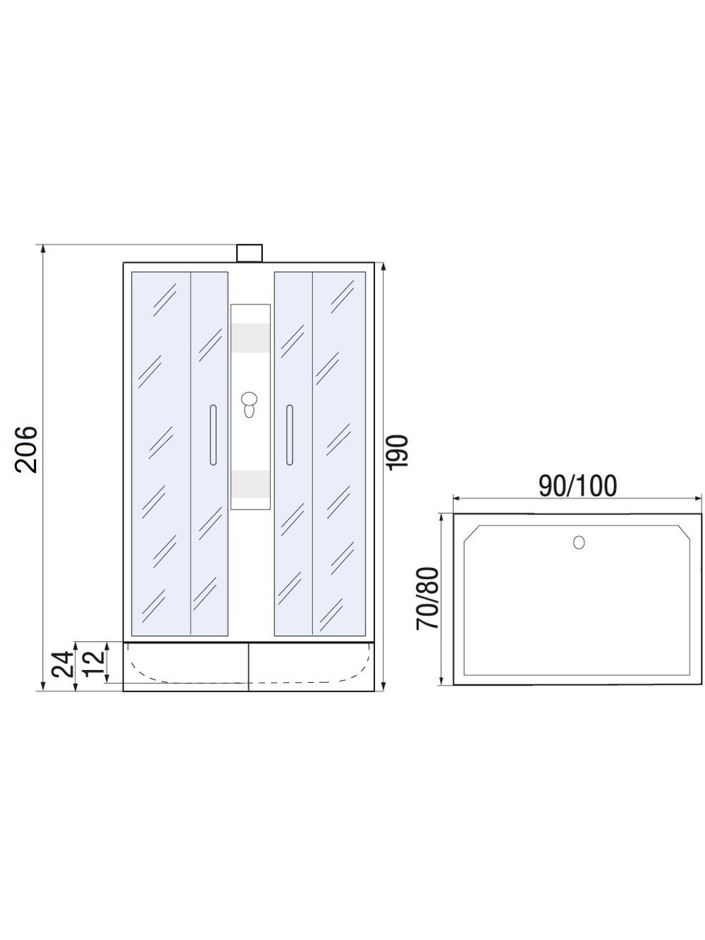 Душевая кабина RIVER QUADRO Б/К 100/80/24МТ 100x80x205 10000002985 Универсальная Прямоугольная