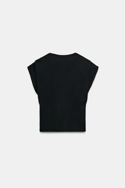 ZARA ХЛОПКОВАЯ ФУТБОЛКА С V-ОБРАЗНЫМ ВЫРЕЗОМ, ЧЕРНЫЙ