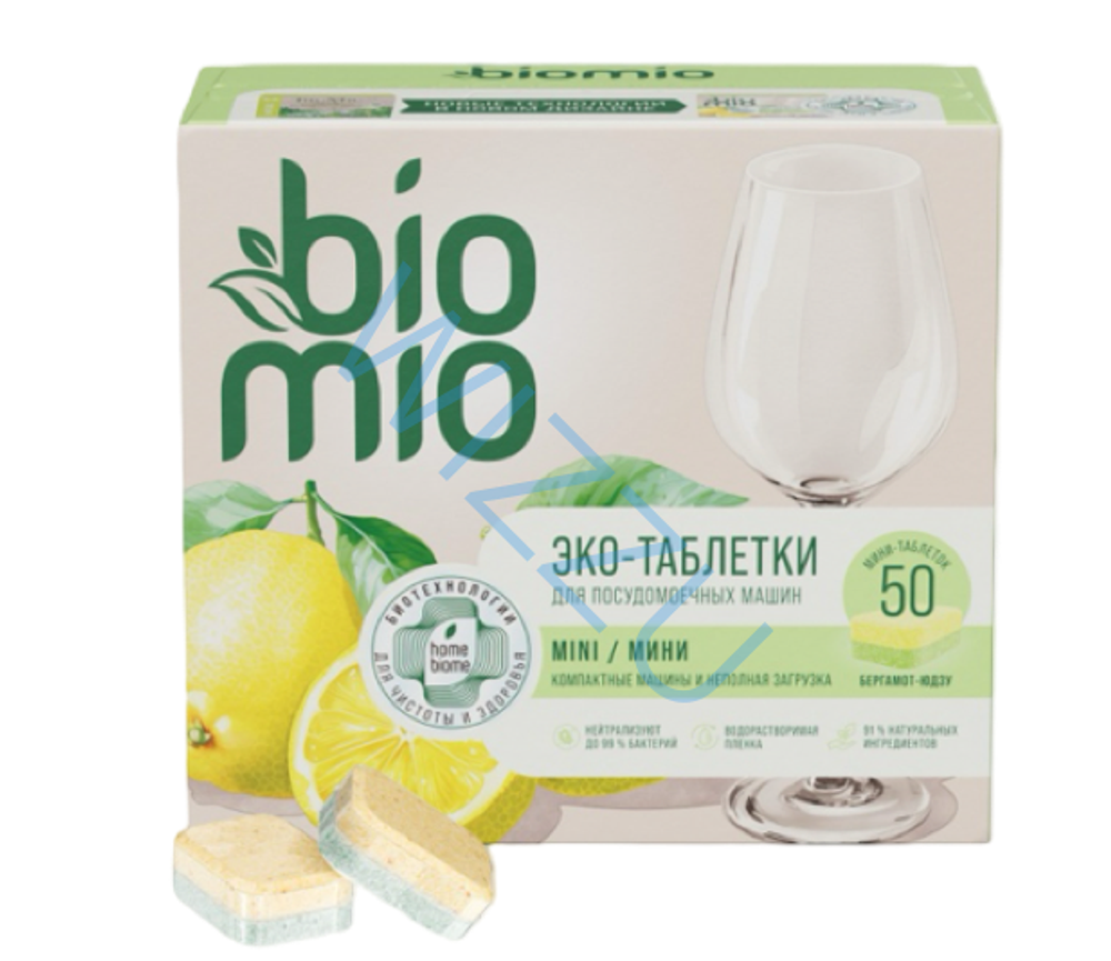 q.BioMio Bio-Tabs Быстрорас-ые таблетки для посуд. машин с маслами БЕРГАМОТА и ЮДЗУ 10г. 50шт 1*4шт.