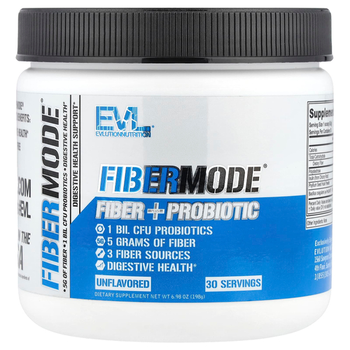 EVLution Nutrition, FiberMode, клетчатка и пробиотик, без добавок, 198 г (6,98 унции)