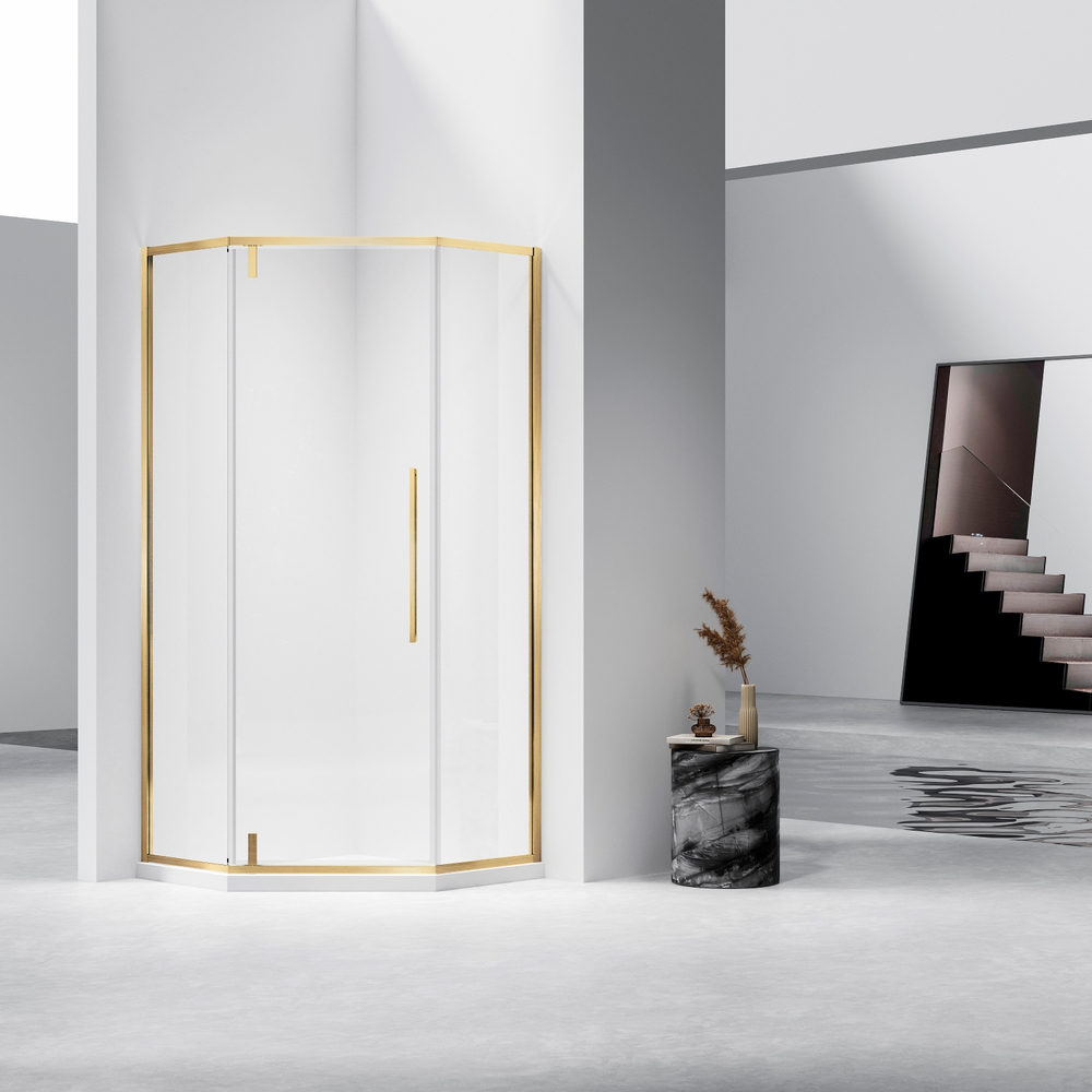 Душевой уголок Vincea Слим-Н (Slim-N) VSP-4SN900CLG, 900*900, брашированное золото, стекло прозрачное