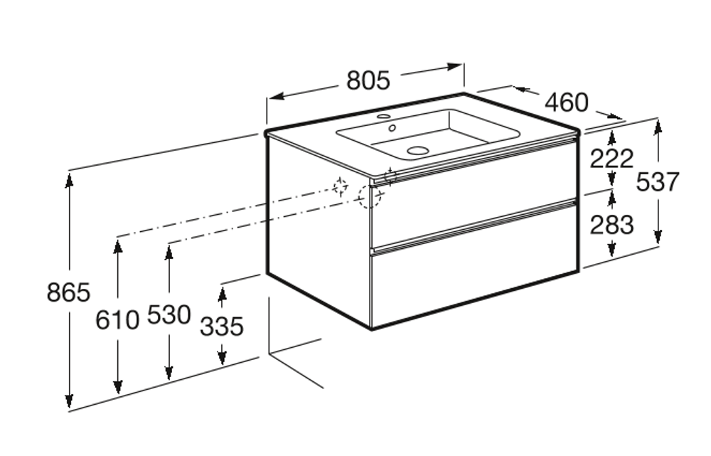 Roca A857399806 The Gap Тумба под умывальник подвесная, 785x453x515 мм, 2 ящика, Белый Глянец