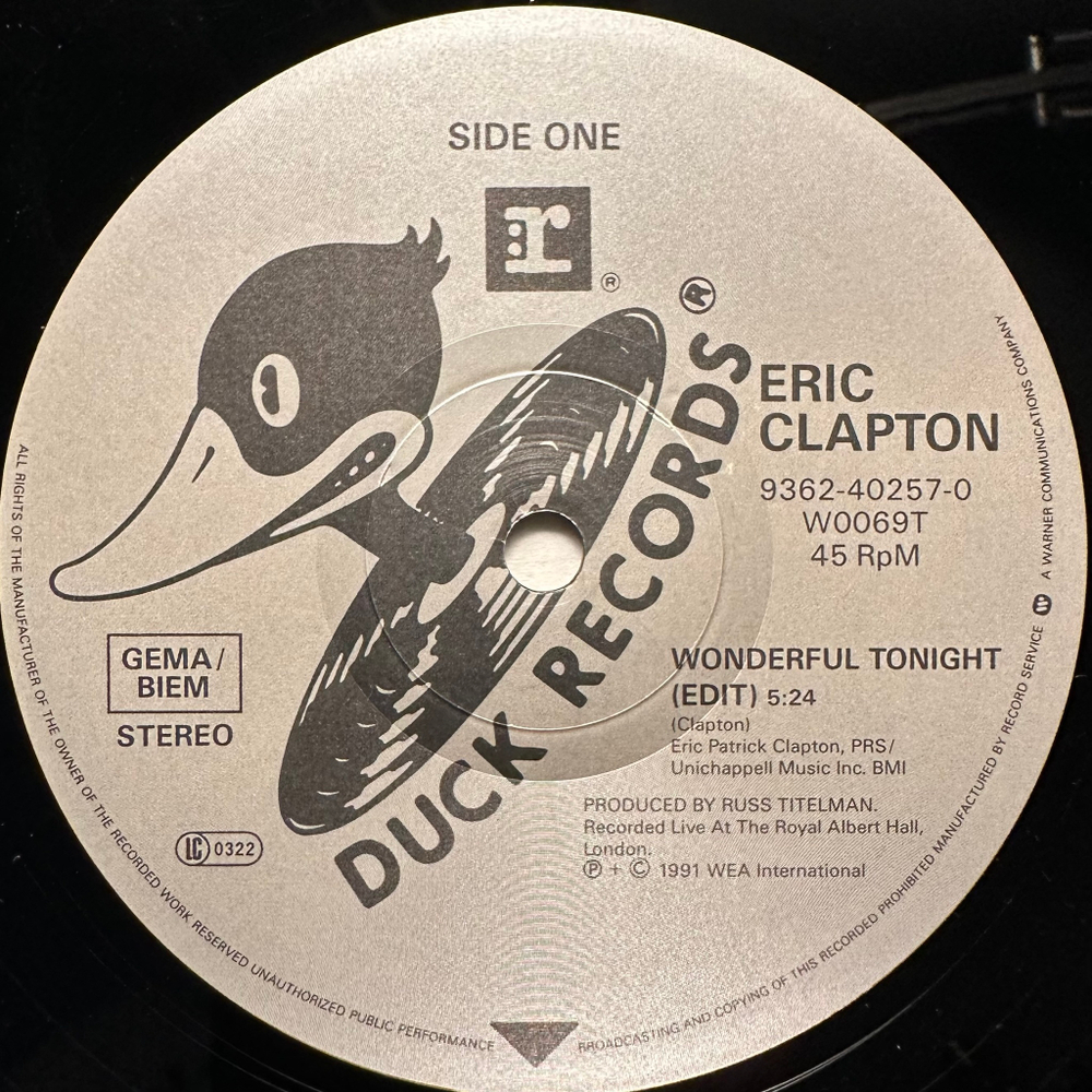Eric Clapton - Wonderful Tonight (Германия 1991г.) 12", 45 RPM