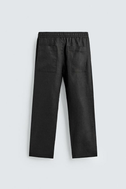 ZARA БРЮКИ RELAXED FIT ИЗ 100% ЛЬНА, ЧЕРНЫЙ