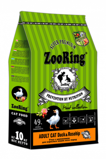 Zooring ADULT CAT DUCK&Rosehip (Утка с шиповником) 10 кг
