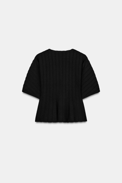 ZARA ТОП ИЗ ТРИКОТАЖА В РУБЧИК, ЧЕРНЫЙ