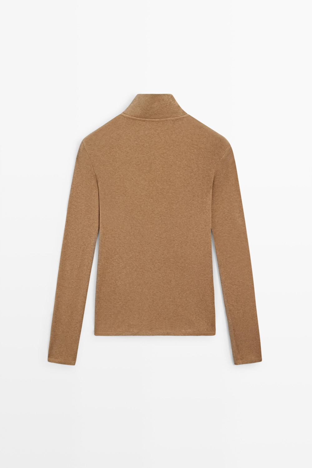 Massimo Dutti Футболка с длинными рукавами и воротником-стойкой, цвет темной верблюжьей шерсти