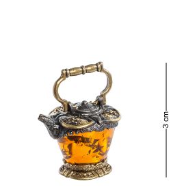 Народные промыслы AM-1354 Фигурка «Чайник Ажурный» (латунь, янтарь)
