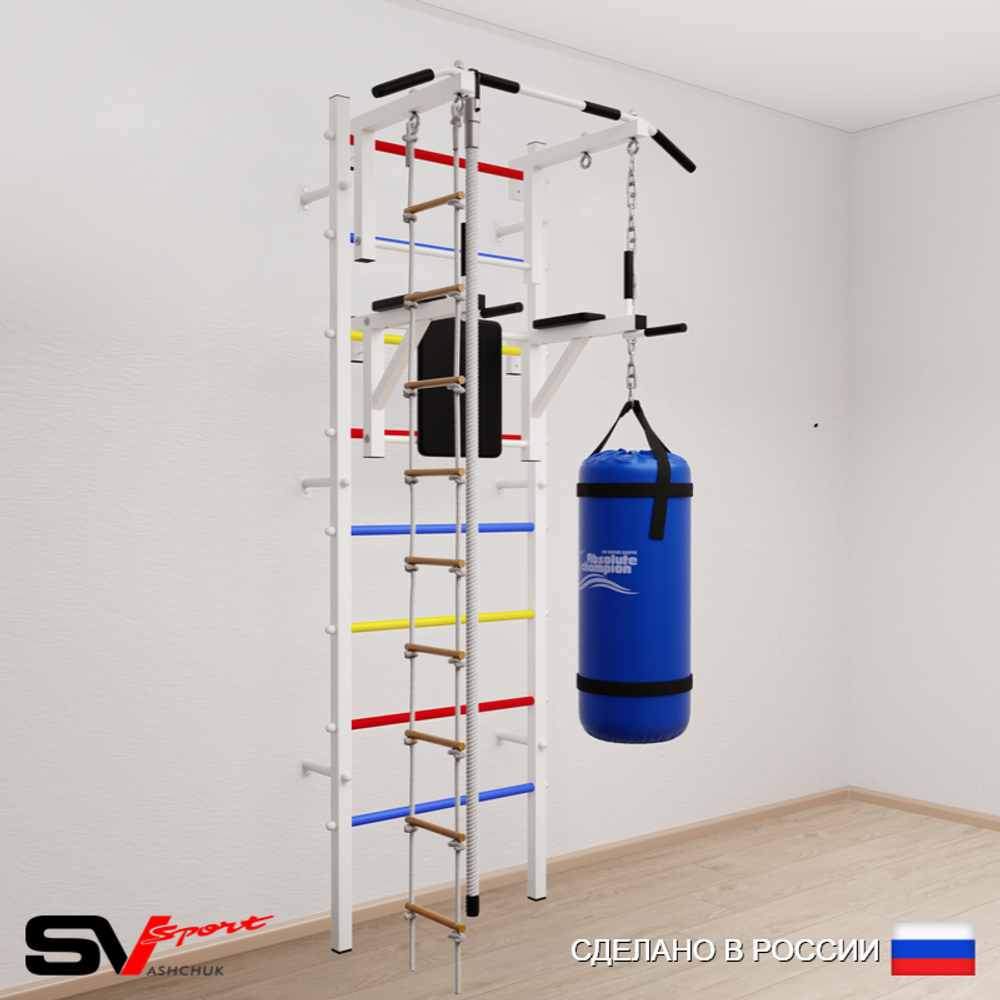 Шведская стенка Sv Sport усиленная 6752 (Турник стандарт/Брусья/Канат/Лестница/Цепь/Мешок 22кг)