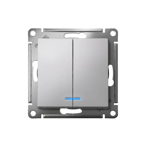Выключатель двухклавишный с подсветкой Systeme Electric AtlasDesign Алюминий, самозажимные клеммы ATN000353S