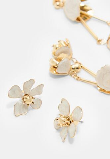 STRADIVARIUS Набор из 2 цветочных сережек, экрю