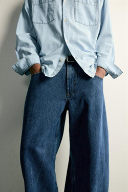 ZARA ДЖИНСЫ BALLOON FIT, СИНИЙ