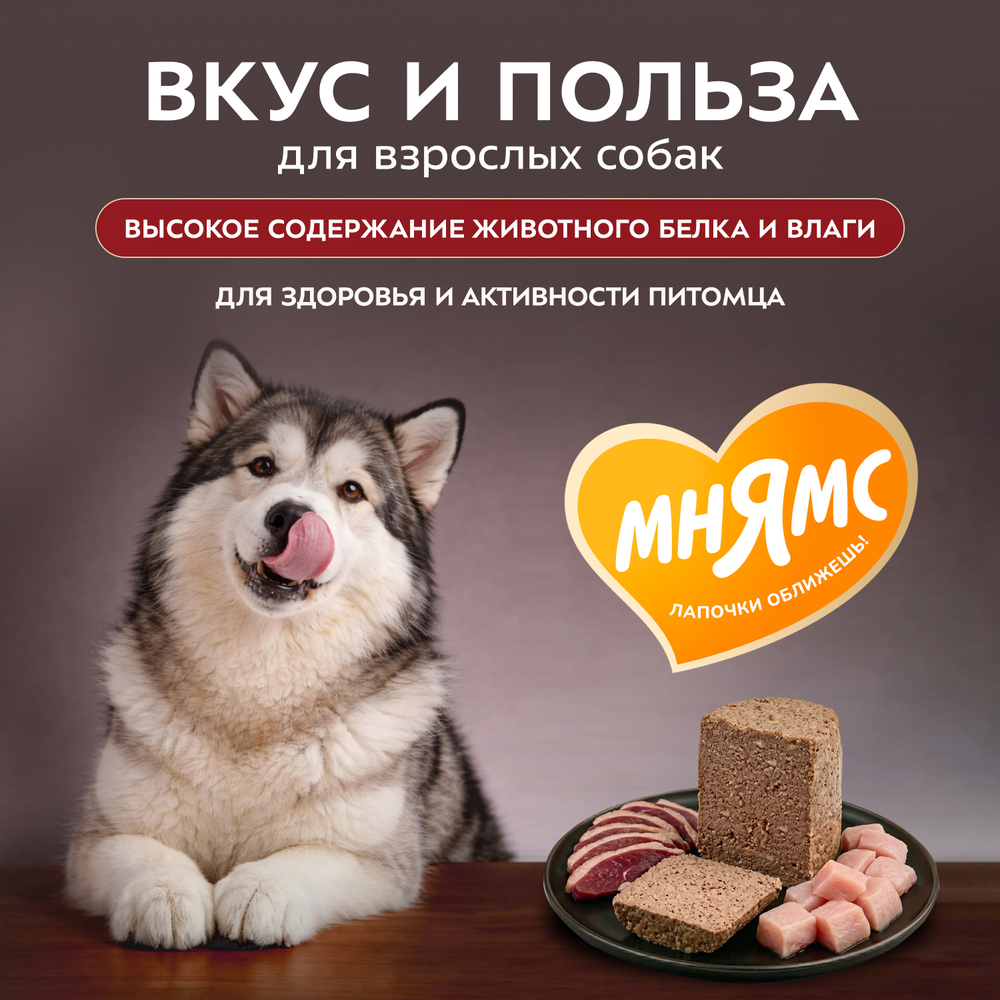 Влажный корм Мнямс Деликатес Паштет из индейки с уткой для собак всех пород "Турдакен по-британски" 12шт по 400 г