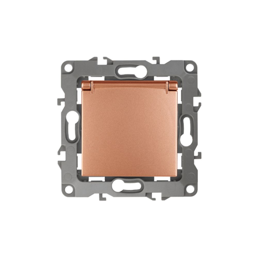 Розетка ЭРА Серия 12 12-2103-14 2P+E Schuko со шторками с крышкой 16A-250В IP20 медь | Эра 12