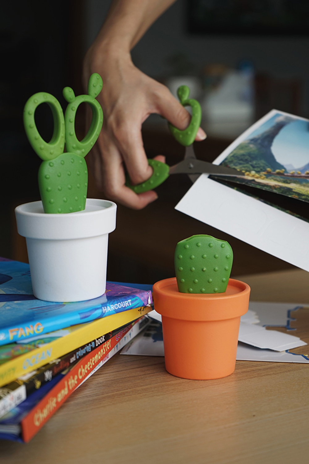 Ножницы cactus с держателем, оранжевые с зеленым