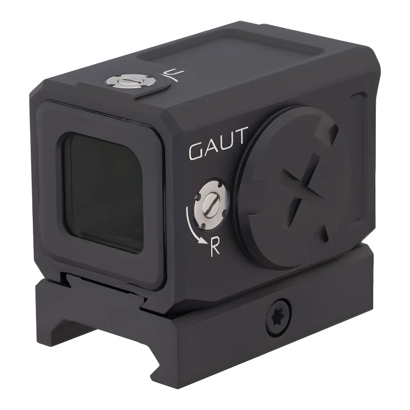 Коллиматор Gaut Tourmaline 1x20x18, закрытый, точка 3 МOA красная, Weaver - вид сзади сбоку с отсеком батареи
