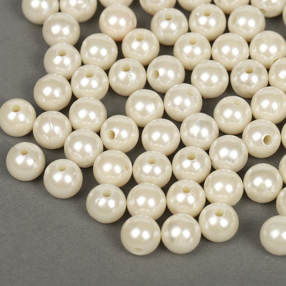 Бусины пластик (перламутр) ⌀10 мм, цв.001 молочный, уп.500г (960 шт), Magic4Hobby